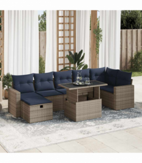 vidaXL 8 Piece Garden Sofa Set with Cushions Brown Poly Rattan Acacia