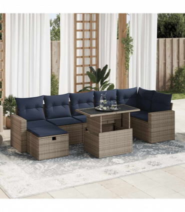 vidaXL 8 Piece Garden Sofa Set with Cushions Brown Poly Rattan Acacia