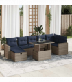 vidaXL 8 Piece Garden Sofa Set with Cushions Brown Poly Rattan Acacia