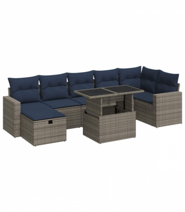 vidaXL 8 Piece Garden Sofa Set with Cushions Brown Poly Rattan Acacia