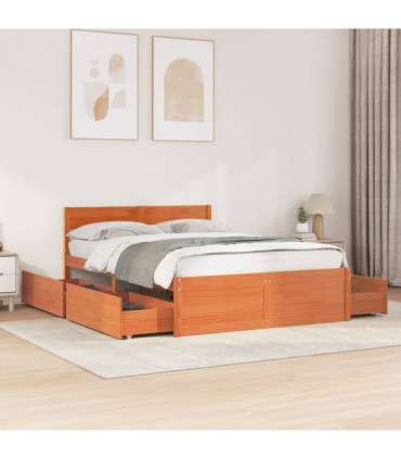 vidaXL Bed Frame with Drawers Wax Brown 140x190 cm Solid Wood Pine