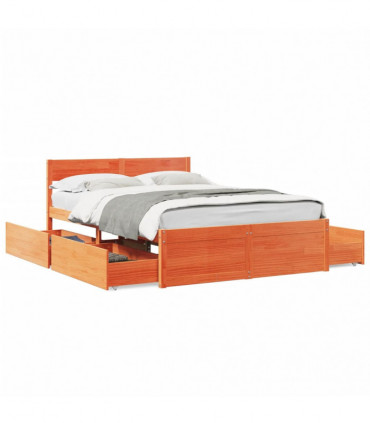vidaXL Bed Frame with Drawers Wax Brown 140x190 cm Solid Wood Pine