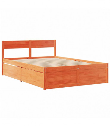 vidaXL Bed Frame with Drawers Wax Brown 140x190 cm Solid Wood Pine