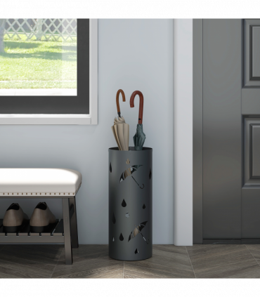 Umbrella Stand Dark Grey Galvanised Steel 17L x 17W x 41H cm Holds 2 Umbrellas