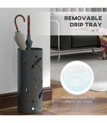 Umbrella Stand Dark Grey Galvanised Steel 17L x 17W x 41H cm Holds 2 Umbrellas