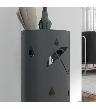 Umbrella Stand Dark Grey Galvanised Steel 17L x 17W x 41H cm Holds 2 Umbrellas