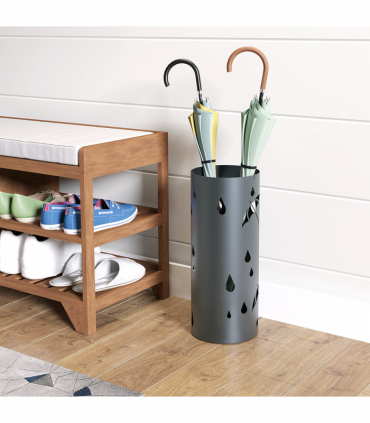 Umbrella Stand Dark Grey Galvanised Steel 17L x 17W x 41H cm Holds 2 Umbrellas