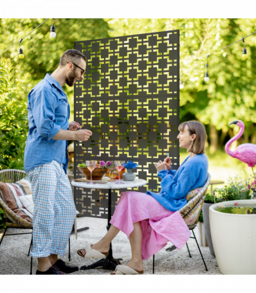 Outsunny 6.5FT Metal Outdoor Privacy Screen Panel w/ Stand, Grid Style