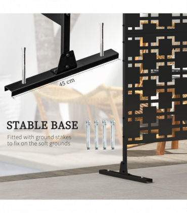 Outsunny 6.5FT Metal Outdoor Privacy Screen Panel w/ Stand, Grid Style