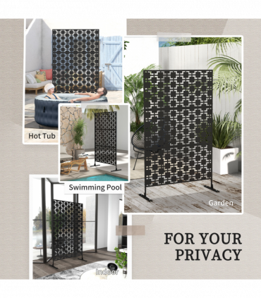 Outsunny 6.5FT Metal Outdoor Privacy Screen Panel w/ Stand, Grid Style