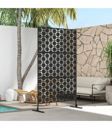 Outsunny 6.5FT Metal Outdoor Privacy Screen Panel w/ Stand, Grid Style