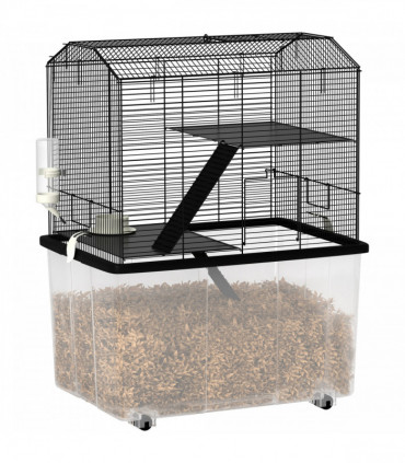 PawHut Hamster Cage, Three-Tier Gerbil Cage w/ Deep Bottom, Ramp, Food Dish