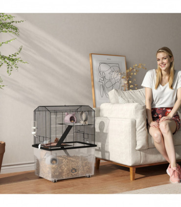 PawHut Hamster Cage, Three-Tier Gerbil Cage w/ Deep Bottom, Ramp, Food Dish