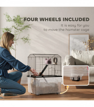 PawHut Hamster Cage, Three-Tier Gerbil Cage w/ Deep Bottom, Ramp, Food Dish