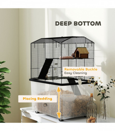 PawHut Hamster Cage, Three-Tier Gerbil Cage w/ Deep Bottom, Ramp, Food Dish