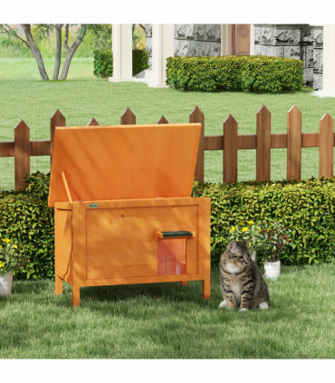 PawHut Outdoor Feral Cat House Insulated w/ Openable Roof - Orange