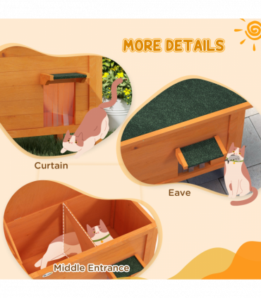 PawHut Outdoor Feral Cat House Insulated w/ Openable Roof - Orange