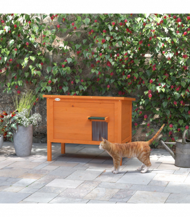 PawHut Outdoor Feral Cat House Insulated w/ Openable Roof - Orange