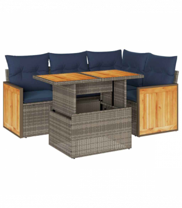 vidaXL 5 Piece Garden Sofa Set with Cushions Grey Poly Rattan Acacia