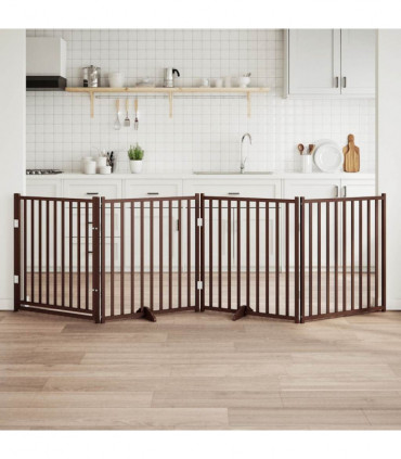 vidaXL Dog Gate with Door Foldable 4 Panels Brown Oak 320 cm Solid Wood Fir
