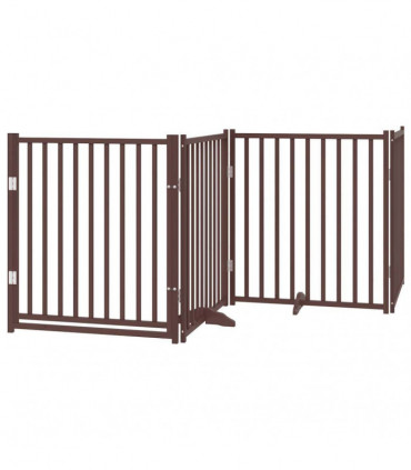vidaXL Dog Gate with Door Foldable 4 Panels Brown Oak 320 cm Solid Wood Fir