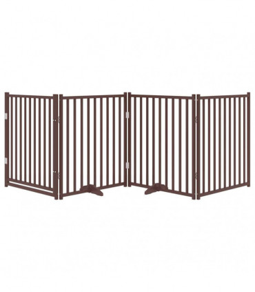vidaXL Dog Gate with Door Foldable 4 Panels Brown Oak 320 cm Solid Wood Fir