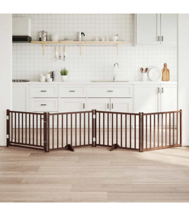 vidaXL Dog Gate with Door Foldable 4 Panels Brown Oak 320 cm Solid Wood Fir