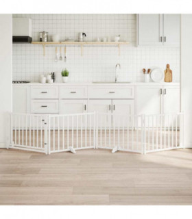 vidaXL Dog Gate with Door Foldable 4 Panels White 320 cm Solid Wood Fir