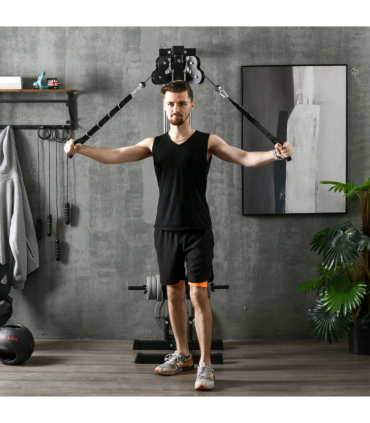 SPORTNOW Wall Mount Cable Station with 15 Positions Adjustable Dual Pulleys