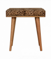 Artisan Furniture Solid Mango Wood Leopard Velvet Tray Style Footstool