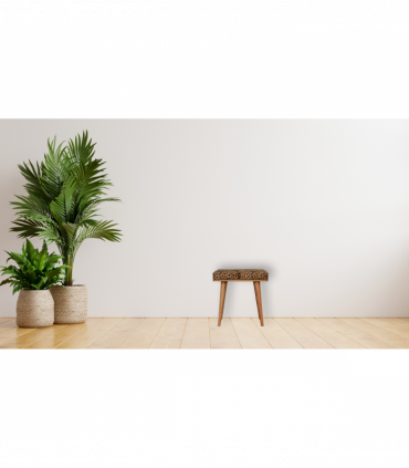 Artisan Furniture Solid Mango Wood Leopard Velvet Tray Style Footstool