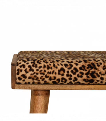 Artisan Furniture Solid Mango Wood Leopard Velvet Tray Style Footstool