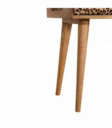 Artisan Furniture Solid Mango Wood Leopard Velvet Tray Style Footstool