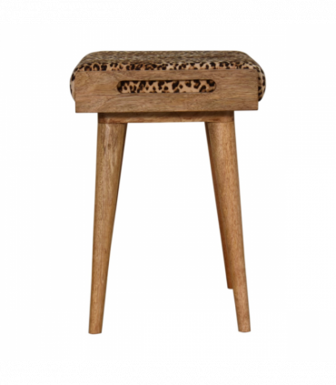 Artisan Furniture Solid Mango Wood Leopard Velvet Tray Style Footstool
