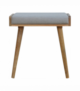 Artisan Furniture Solid Mango Wood Grey Tweed Tray Style Footstool