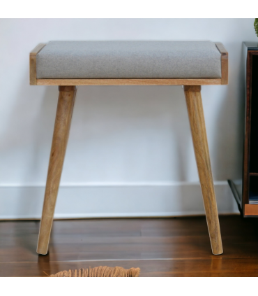 Artisan Furniture Solid Mango Wood Grey Tweed Tray Style Footstool