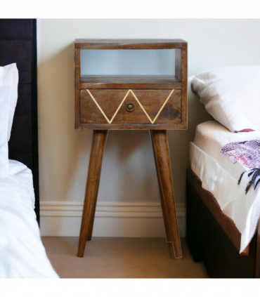 Artisan Furniture Solid Wood Mini Geo Brass Bedside