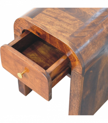 Artisan Furniture Solid Wood Mini Darcy Chestnut Nightstand with Curved Edges, Brown, 1 Drawer