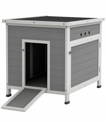 PawHut Wooden Duck House, Poultry Coop w/ Double Doors, Openable Roof, Grey