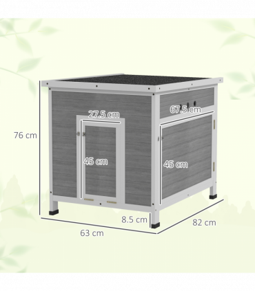 PawHut Wooden Duck House, Poultry Coop w/ Double Doors, Openable Roof, Grey