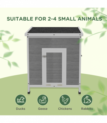 PawHut Wooden Duck House, Poultry Coop w/ Double Doors, Openable Roof, Grey