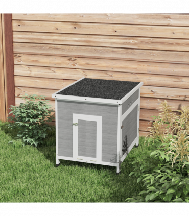 PawHut Wooden Duck House, Poultry Coop w/ Double Doors, Openable Roof, Grey