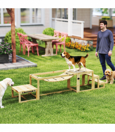 PawHut 3 Pieces Wooden Dog Agility Training Equipment, Natural Wood