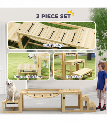 PawHut 3 Pieces Wooden Dog Agility Training Equipment, Natural Wood