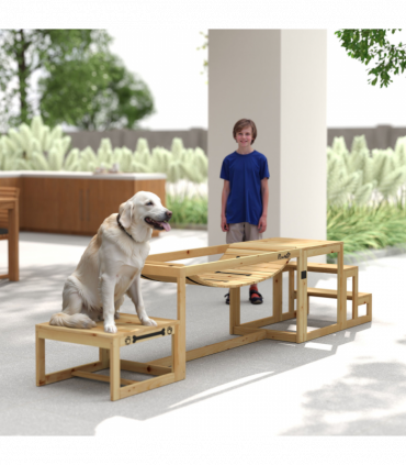 PawHut 3 Pieces Wooden Dog Agility Training Equipment, Natural Wood