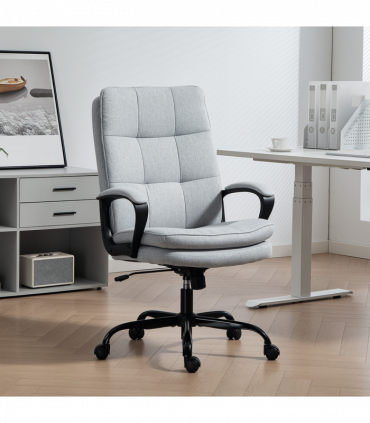 HOMCOM Fabric Office Chair, Computer Desk Chair for Home, Light Grey