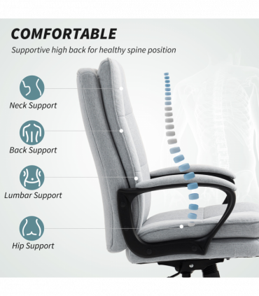 HOMCOM Fabric Office Chair, Computer Desk Chair for Home, Light Grey