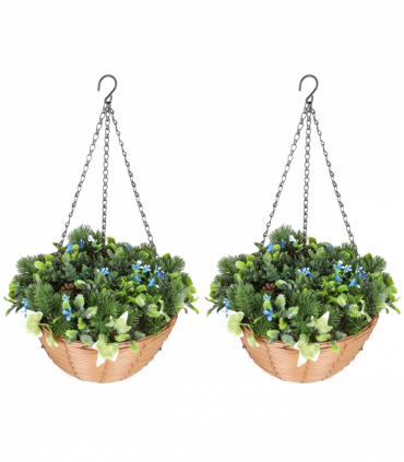 HOMCOM Artificial Flowers in Basket Set of 2 with PE Leaves and 18 Flowers