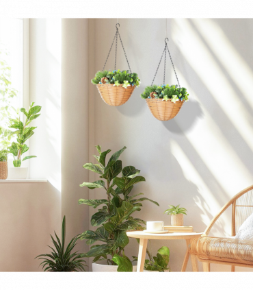 HOMCOM Artificial Flowers in Basket Set of 2 with PE Leaves and 18 Flowers