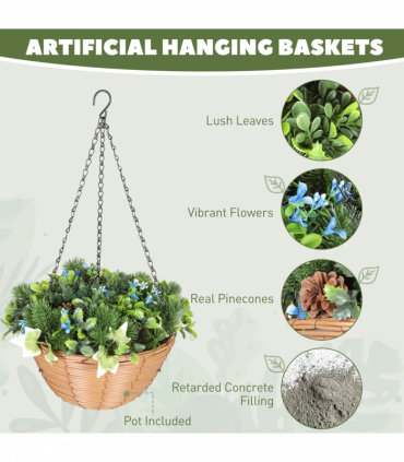 HOMCOM Artificial Flowers in Basket Set of 2 with PE Leaves and 18 Flowers